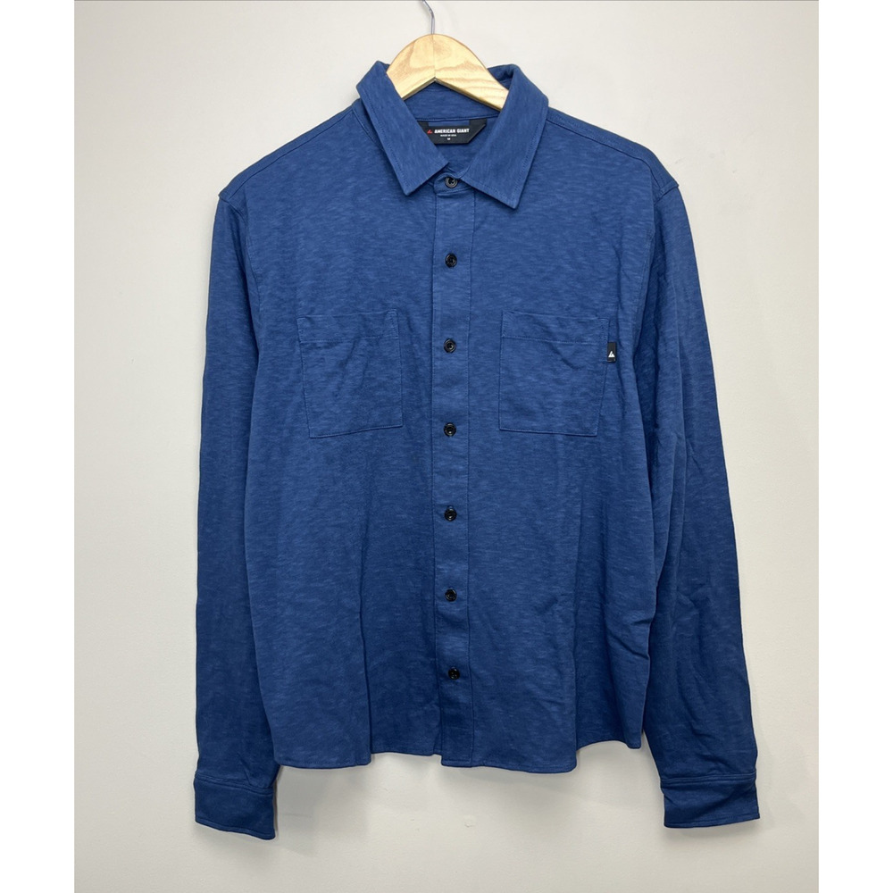 American Giant Premium Slub Button Up Shirt Mens Medium 'Dark Denim Blue' USA